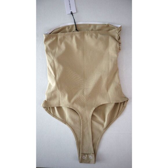 WeWoreWhat WWT109-01 Women's Sz Medium Beige Ruched Strapless Bodysuit - Picture 2 of 8